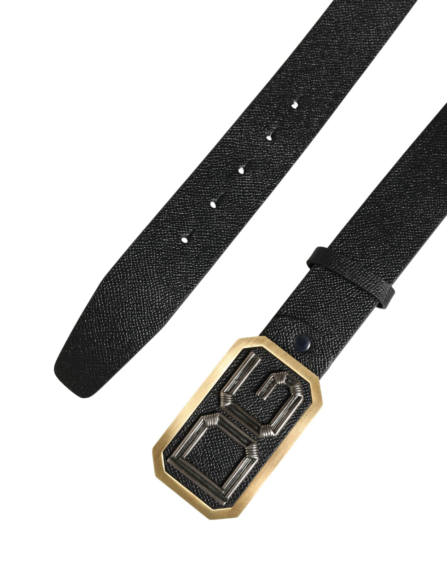 Men Black Leather DG Logo Metal Buckle Belt