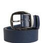 Men Blue Classic Leather Metal Buckle Belt