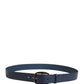 Men Blue Classic Leather Metal Buckle Belt