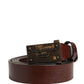 Men Brown Classic Leather Logo Buckle Belt