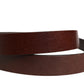 Men Brown Classic Leather Logo Buckle Belt