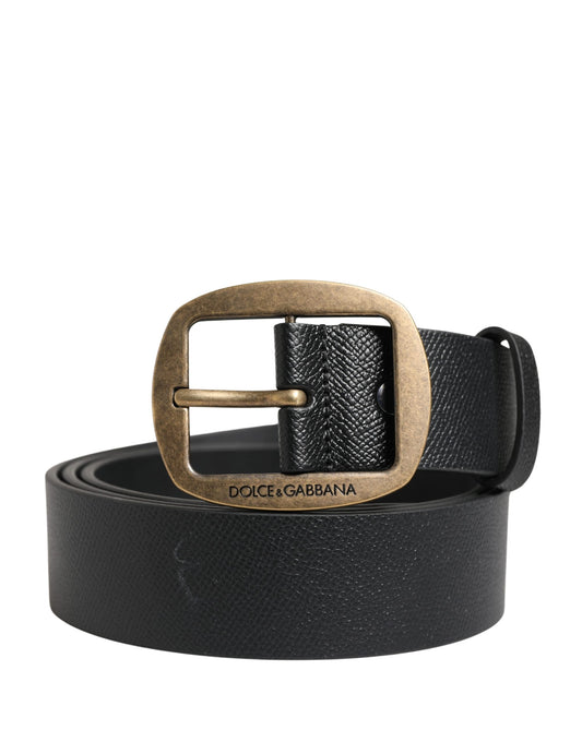 Men Black Classic Leather Metal Buckle Belt