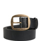 Men Black Classic Leather Metal Buckle Belt