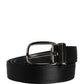 Men Black Classic Leather Metal Buckle Belt
