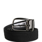 Men Black Viscose Silver Metal Buckle Belt