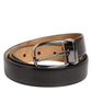 Men Black Leather Classic Metal Buckle Belt