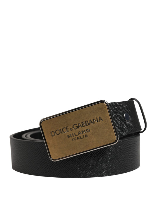 Black Classic Calf Leather Metal Buckle Belt