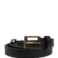 Men Black Leather Classic Metal Buckle Belt