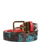 Multicolor Floral Jacquard Metal Buckle Belt