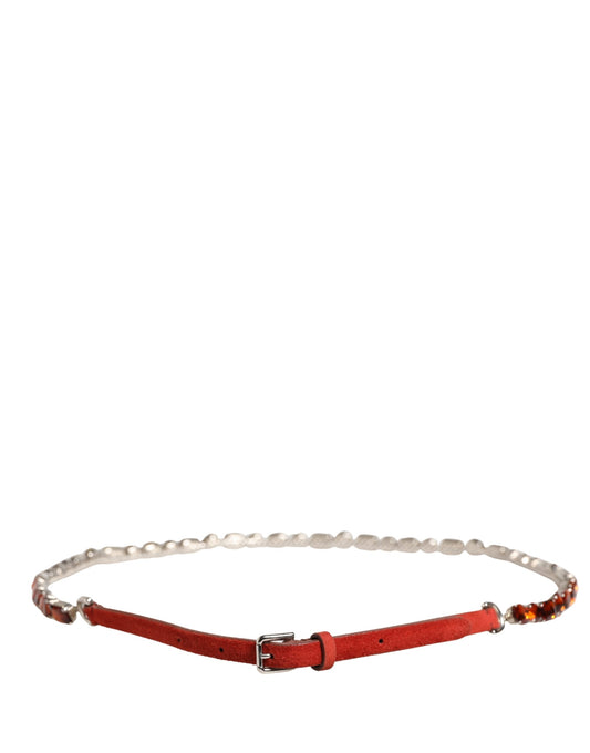 Red Velvet Crystals Chain Embellished Belt