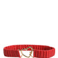 Red Leather Gold Heart Metal Buckle Belt