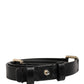 Black Leather Thin Gold Metal Brass Buckle Waist Belt