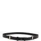 Black Leather Thin Gold Metal Brass Buckle Waist Belt