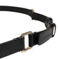 Black Leather Thin Gold Metal Brass Buckle Waist Belt