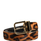 Brown Calf Fur Leopard Metal Buckle Belt