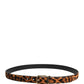 Brown Calf Fur Leopard Metal Buckle Belt