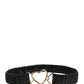 Black Leather Gold Heart Metal Buckle Belt