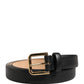 Black Classic Leather Gold Metal Buckle Belt