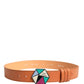 Orange Leather Hexagon Metal Buckle Waist Women Belt