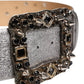 Silver Leather Crystal Metal Buckle Belt