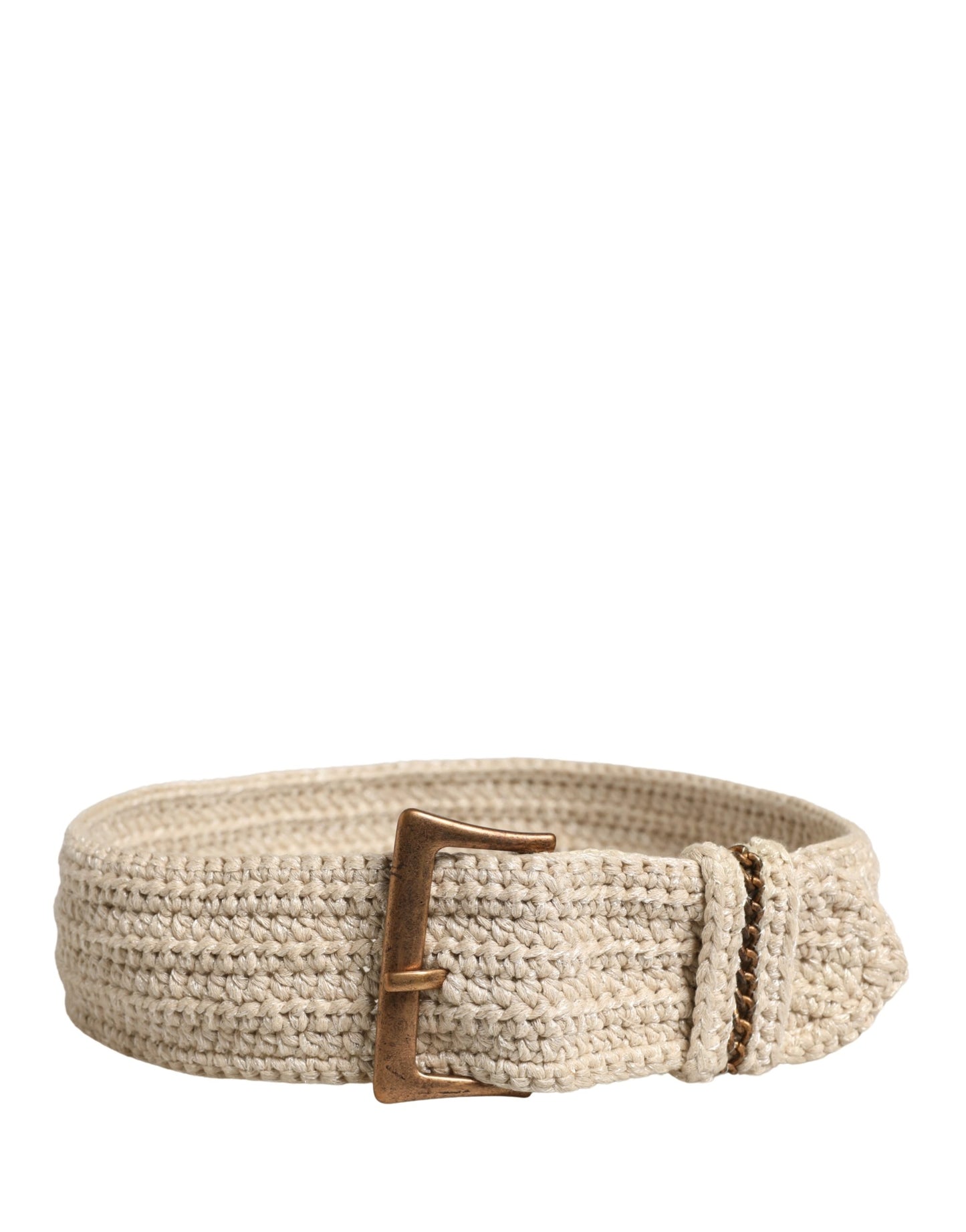 Beige Woven Vintage Metal Buckle Waist Belt