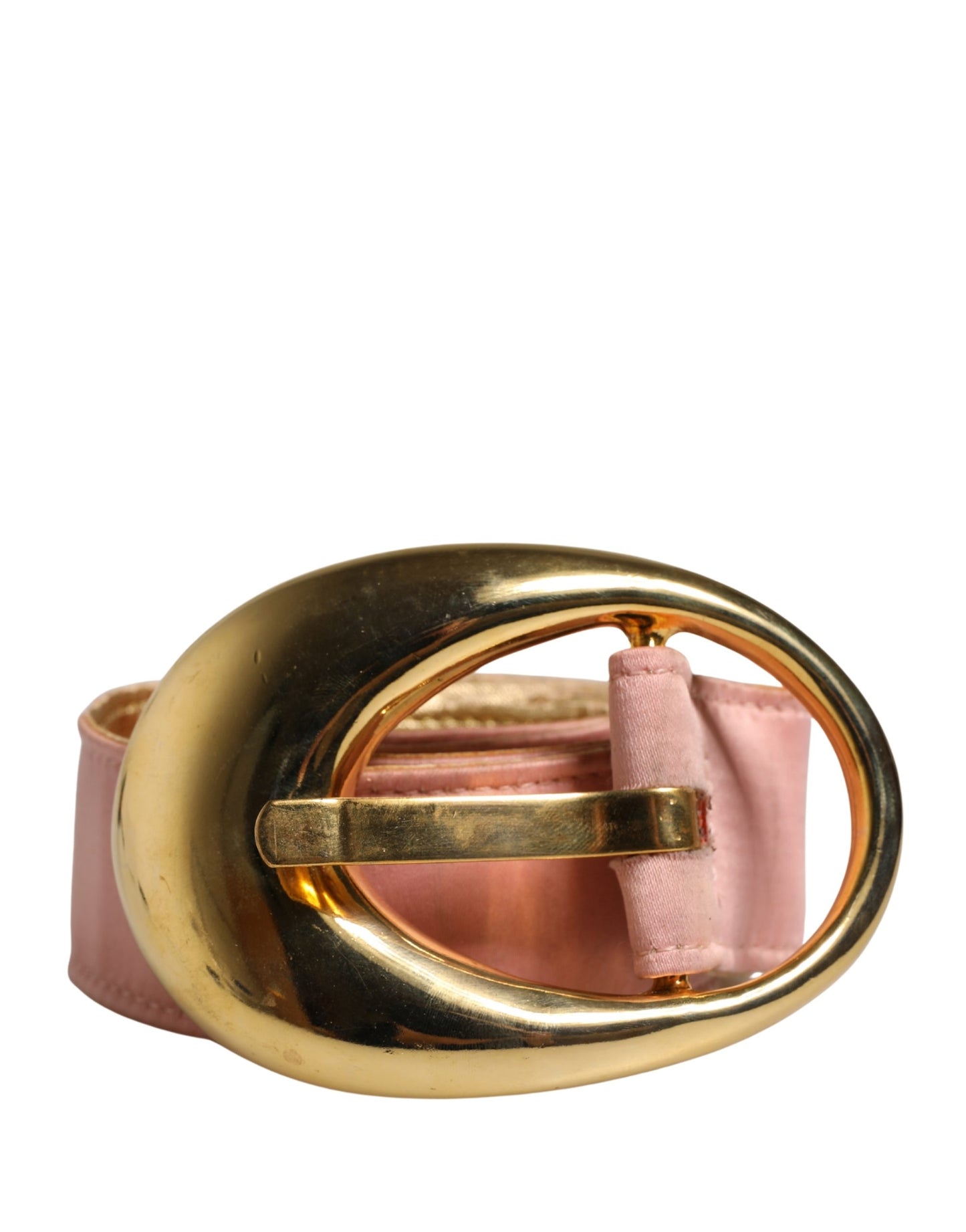 Pink Satin Leather Oval Metal Buckle Belt