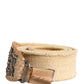 Beige Canvas Embellished Metal Buckle Belt