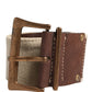 Beige Brown Leather Canvas Metal Buckle Belt