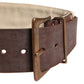 Beige Brown Leather Canvas Metal Buckle Belt