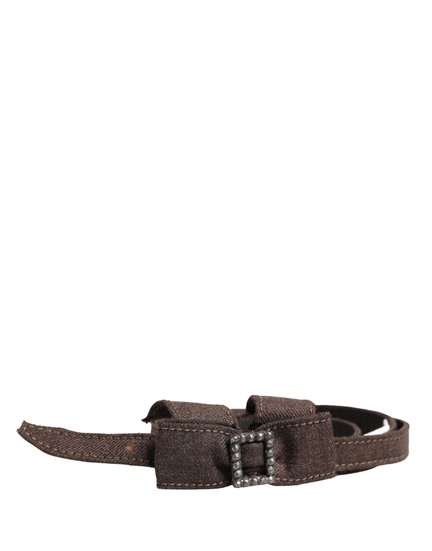 Dark Brown Wool Bow Embellished Buckle Belt