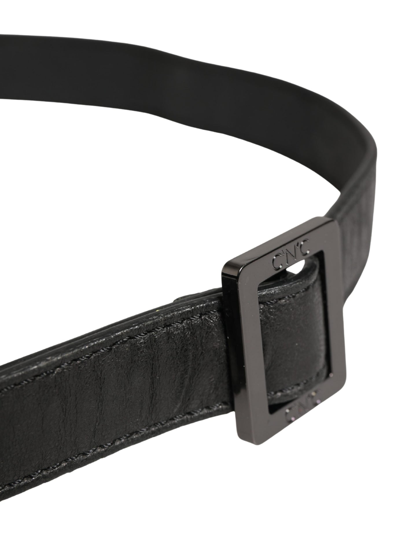 Black Leather Square Metal Buckle Waist Belt