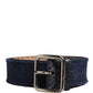 Dark Blue Canvas Silver Metal Buckle Belt