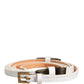 White Leather Skinny Gold Metal Buckle Belt