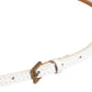 White Leather Skinny Gold Metal Buckle Belt