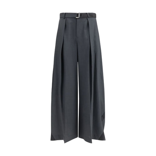 Gray Polyester Casual Pants