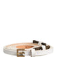 White Leather Skinny Gold Metal Buckle Belt