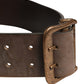 Brown Leather Wide Gold Metal Buckle Belt