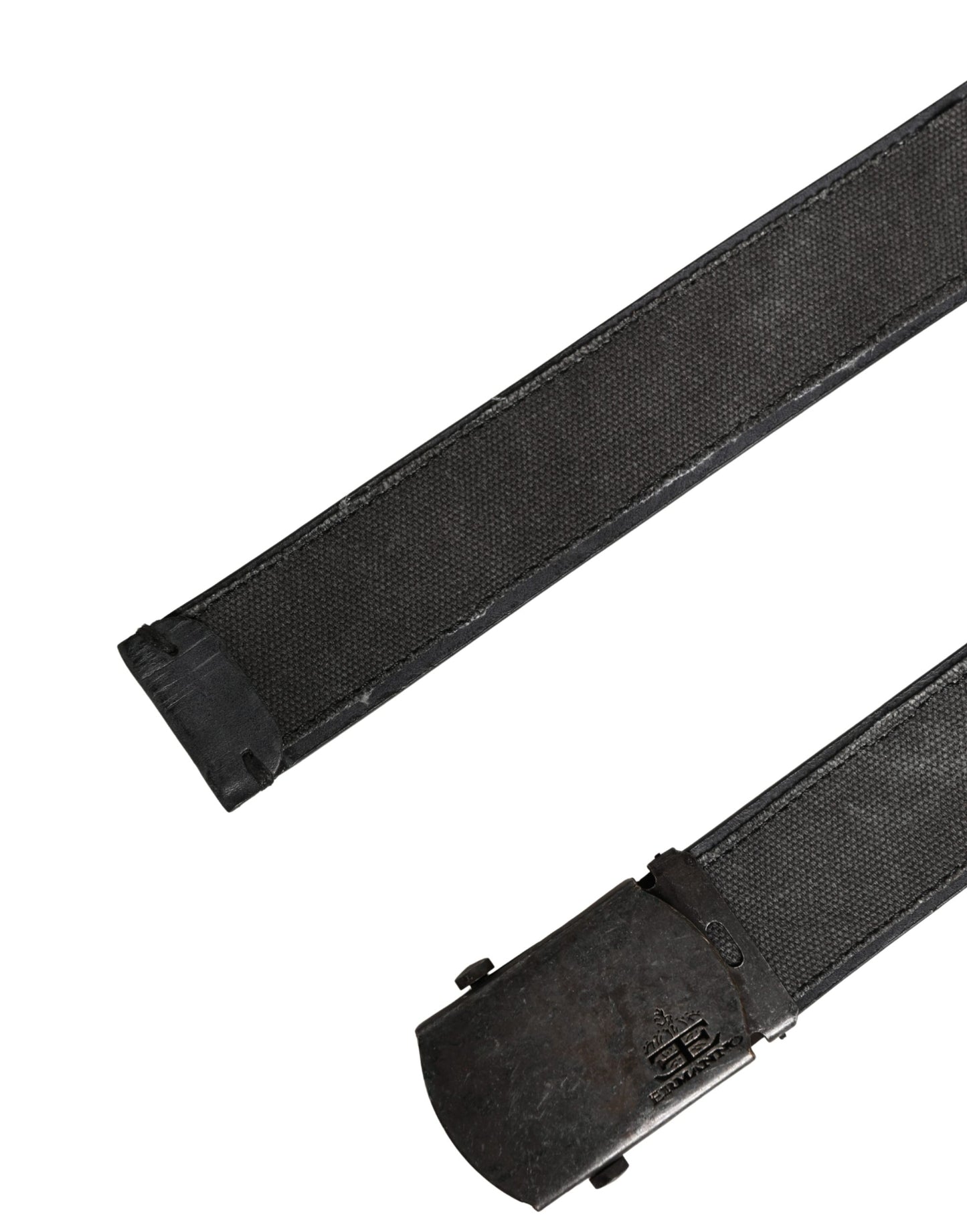 Black Leather Cotton Logo Metal Buckle Belt