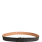 Black Leather Cotton Logo Metal Buckle Belt