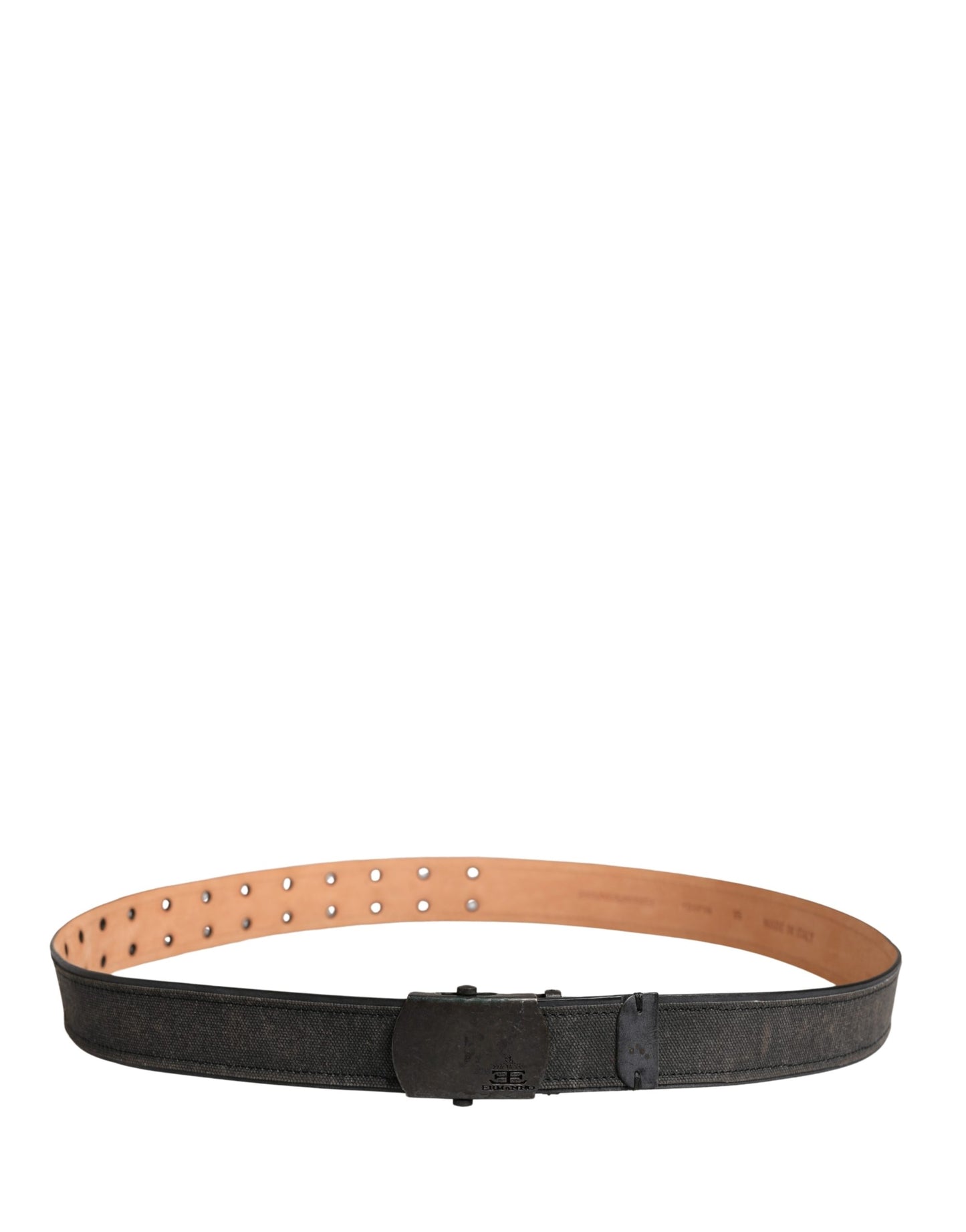 Black Leather Cotton Logo Metal Buckle Belt