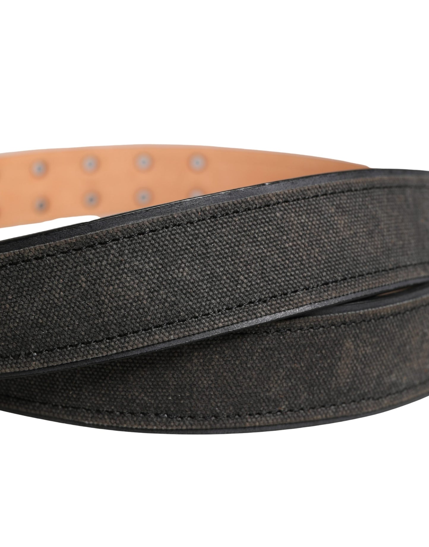 Black Leather Cotton Logo Metal Buckle Belt