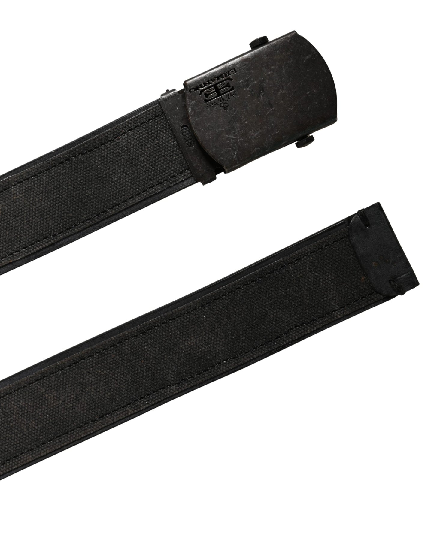 Black Leather Cotton Logo Metal Buckle Belt