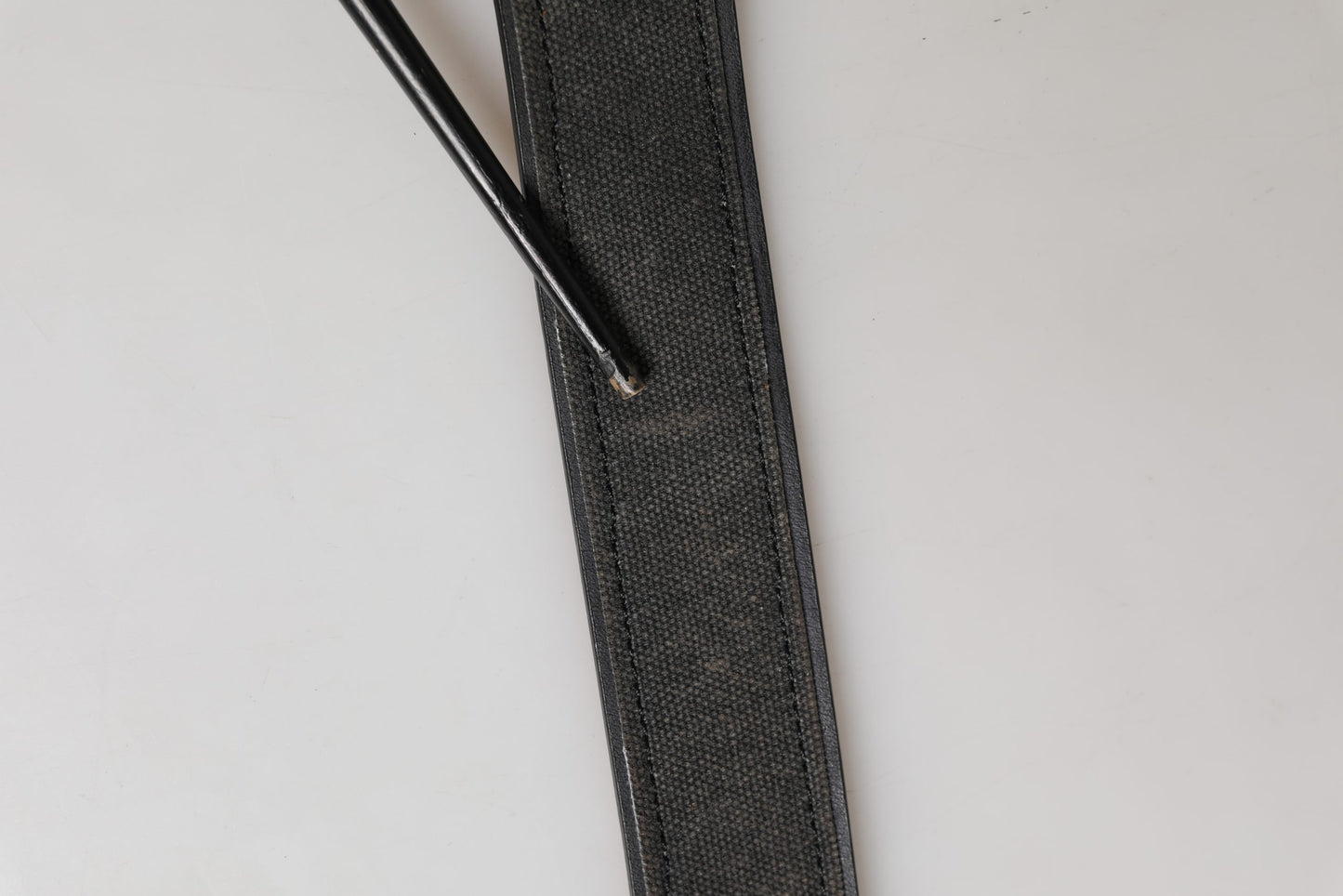 Black Leather Cotton Logo Metal Buckle Belt