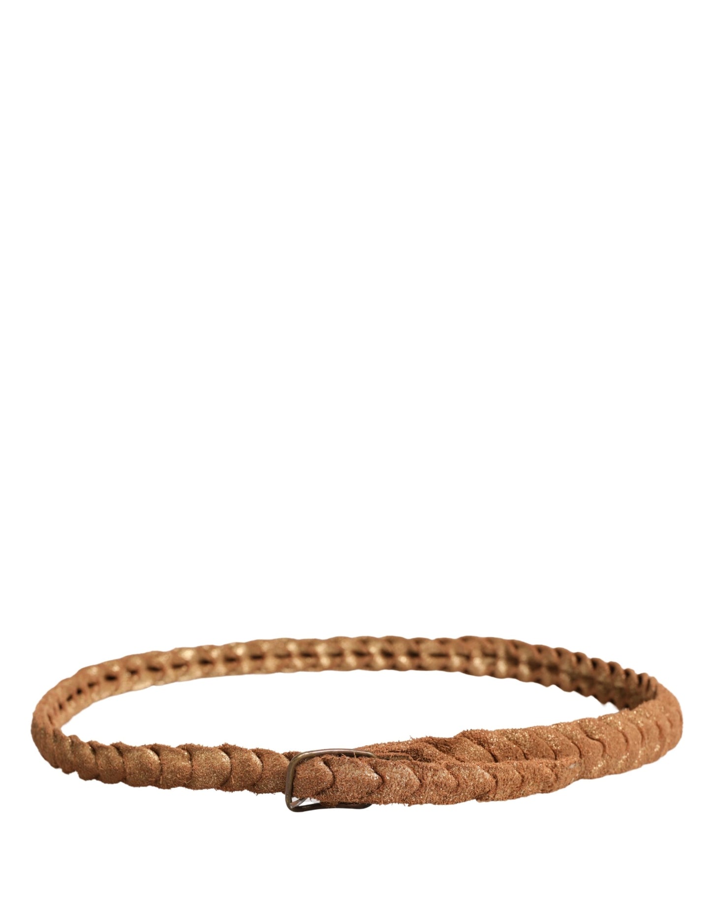 Brown Leather Braided Metal Buckle Belt