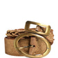 Gold Leather Braided Metal Buckle Belt