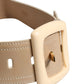 Beige Leather Logo Wide Waist Women Square Buckle Belt