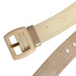 Beige Leather Logo Wide Waist Women Square Buckle Belt