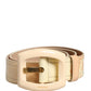 Beige Leather Logo Wide Waist Women Square Buckle Belt