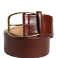 Brown Leather Waist Gold Metal Buckle Belt