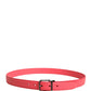 Pink Calf Leather Silver Metal Buckle Belt